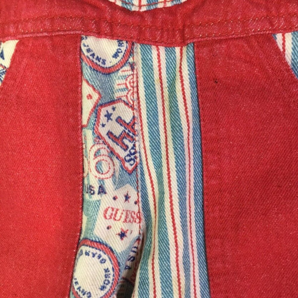 Vintage Baby Guess Denim Overalls Red 6 Months - Picture 4 of 12